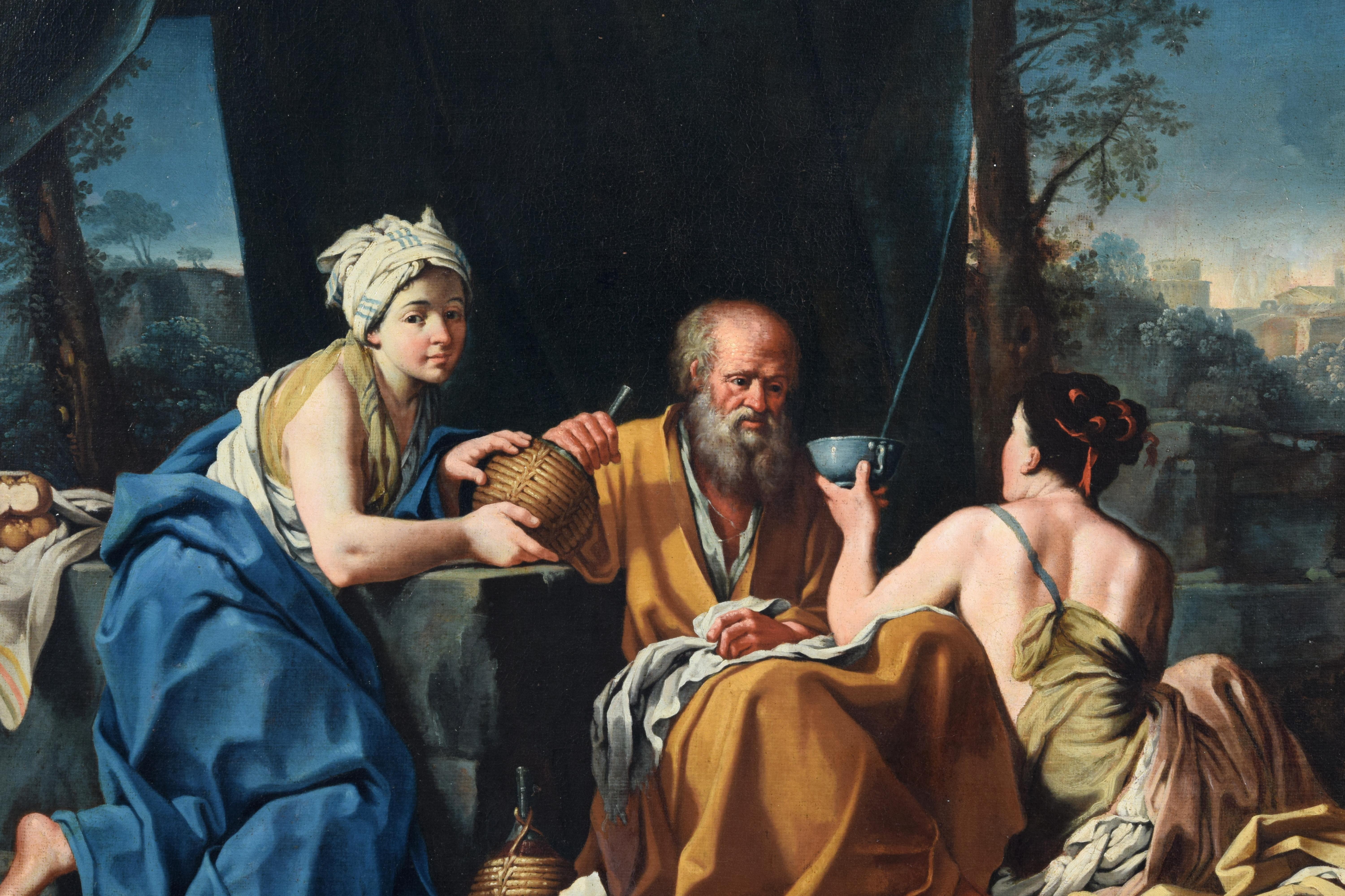 Baroque XVIIIe siècle, peinture italienne, Loth et les filles, attribuée à Giuseppe Gambarini en vente
