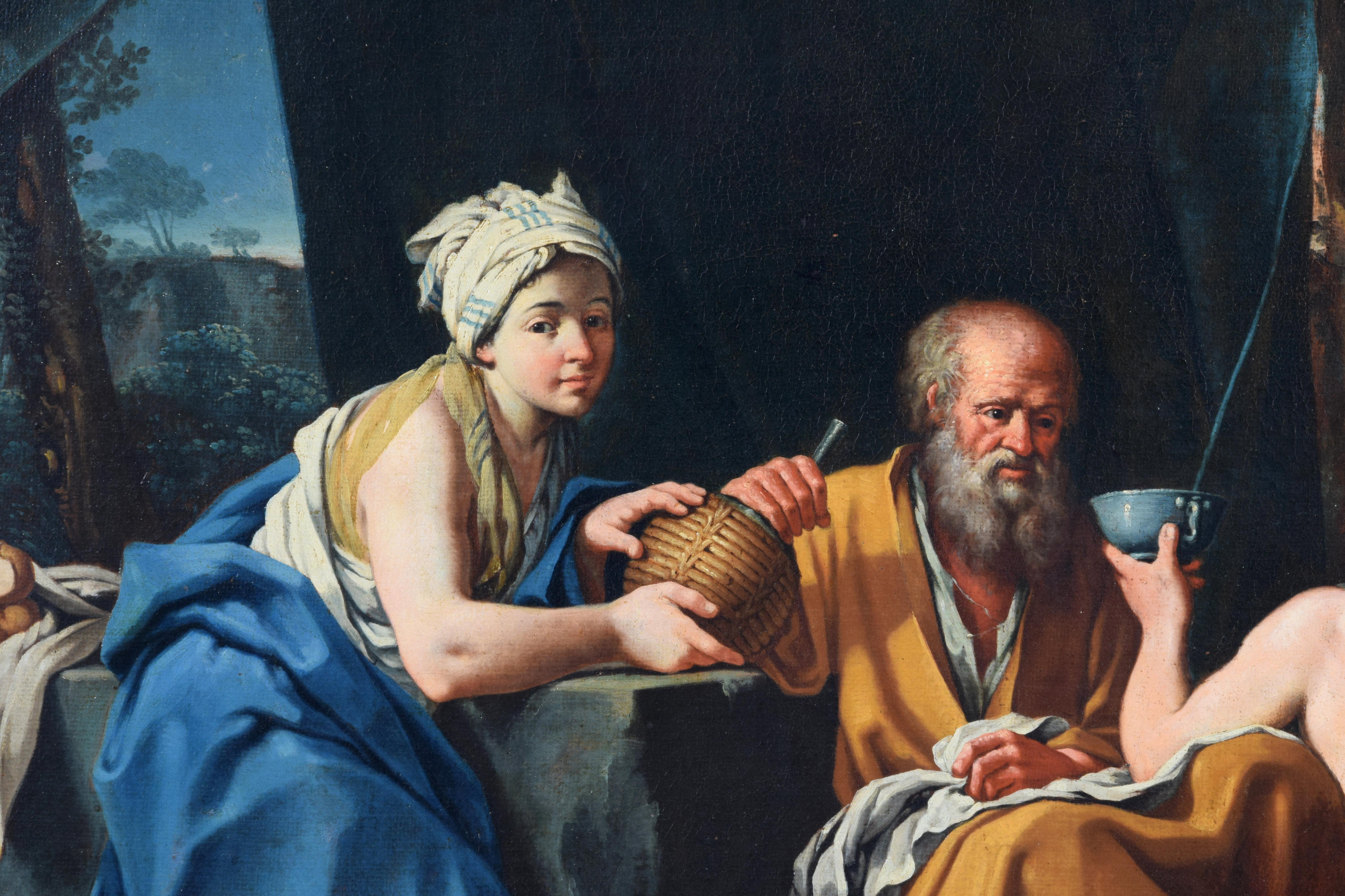 Toile XVIIIe siècle, peinture italienne, Loth et les filles, attribuée à Giuseppe Gambarini en vente