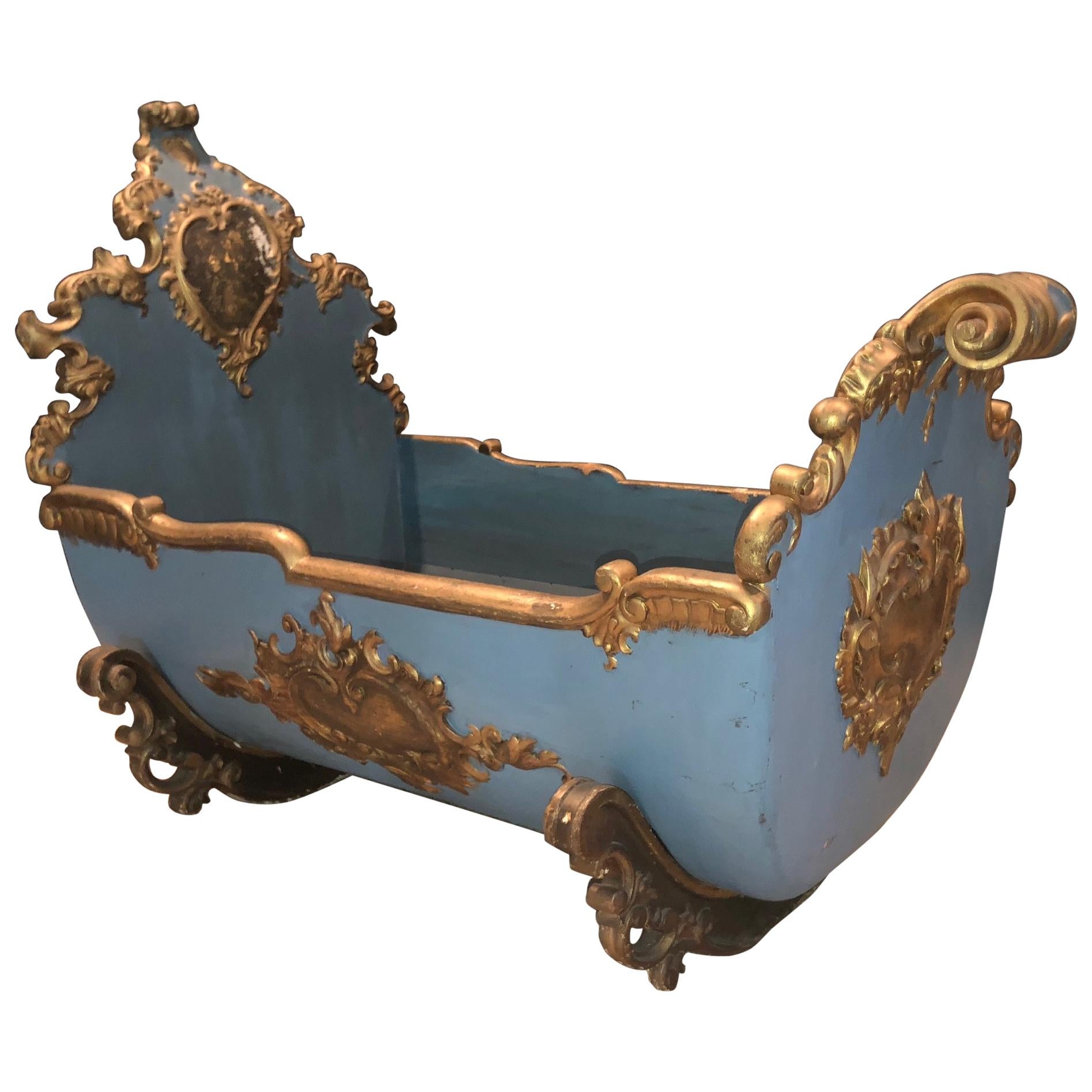18th Century Louis XV "Berceau a Bascule" Rocking Cradle , Polychrome & Gold For Sale
