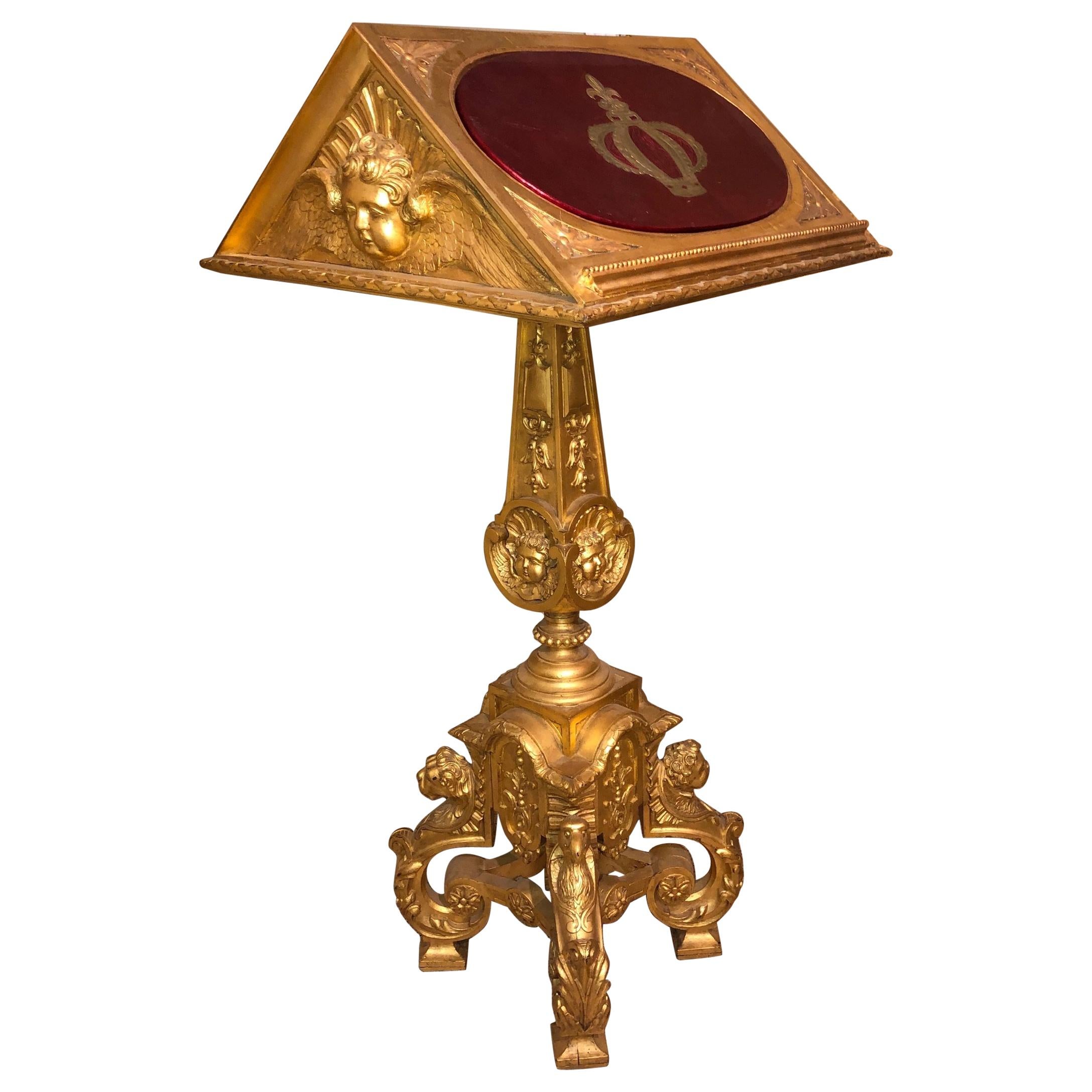 18th Century Louis XV Lectern / Lutrin w Ornate Multiple Carved Heads, Giltwood For Sale