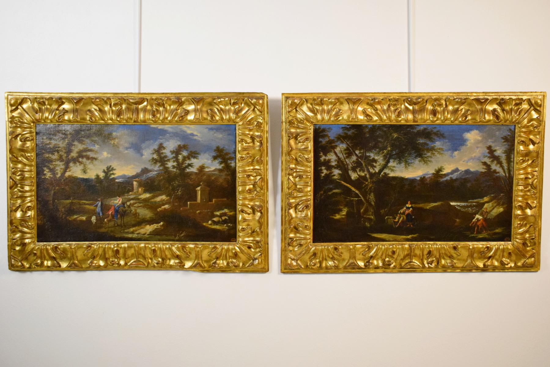Early 18th century, pair of Italian painted, scenes of country life, attributed to Antonio Francesco Peruzzini

The fine pair oil on canvas paintings depicts scenes of rural life.
Stylistically are attributable to the Italian painter Antonio