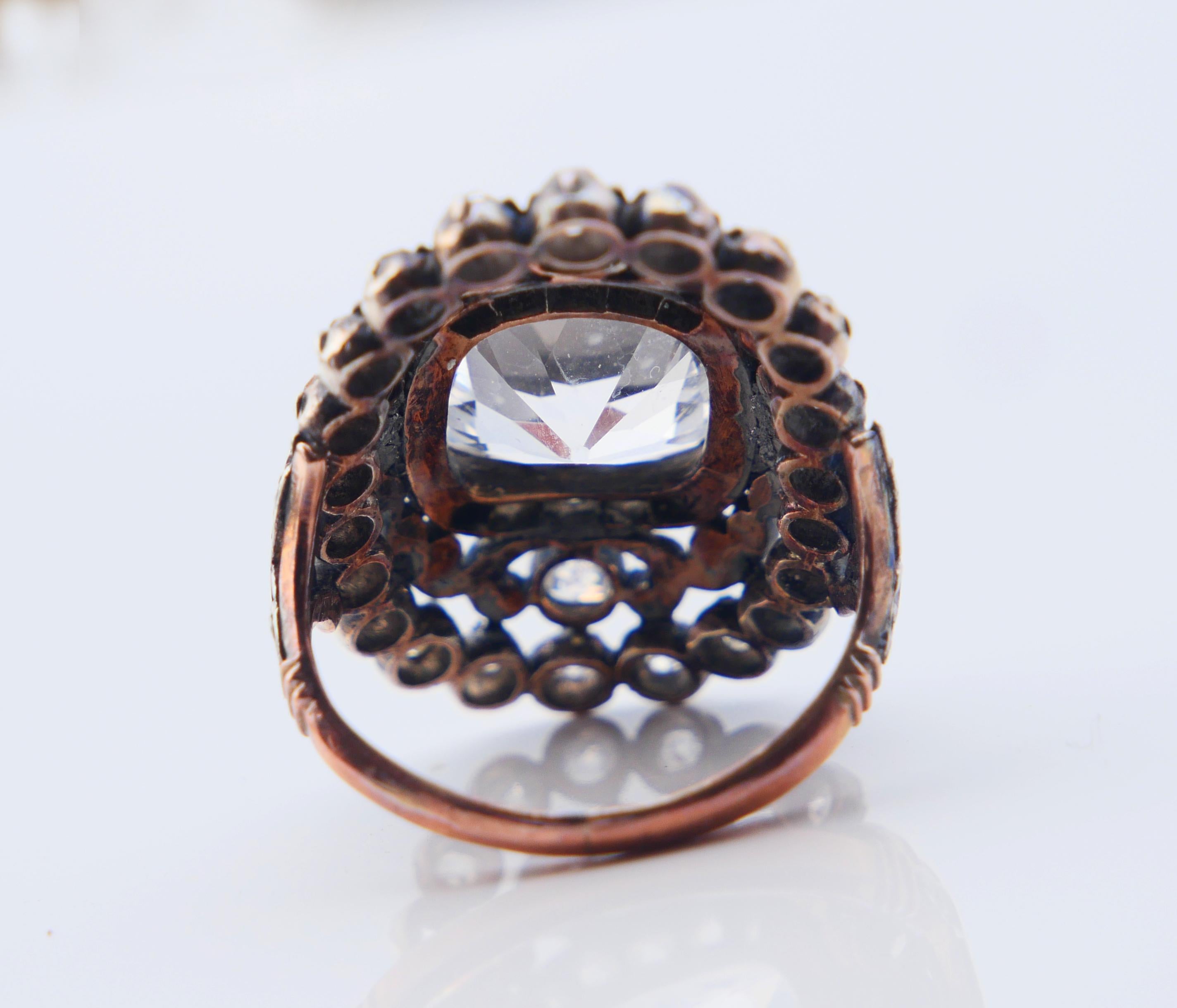 18th cent. Ring 8ct White Sapphire 3 ct Diamonds 10K Gold Silver Ø 5.25US /8.3gr 6