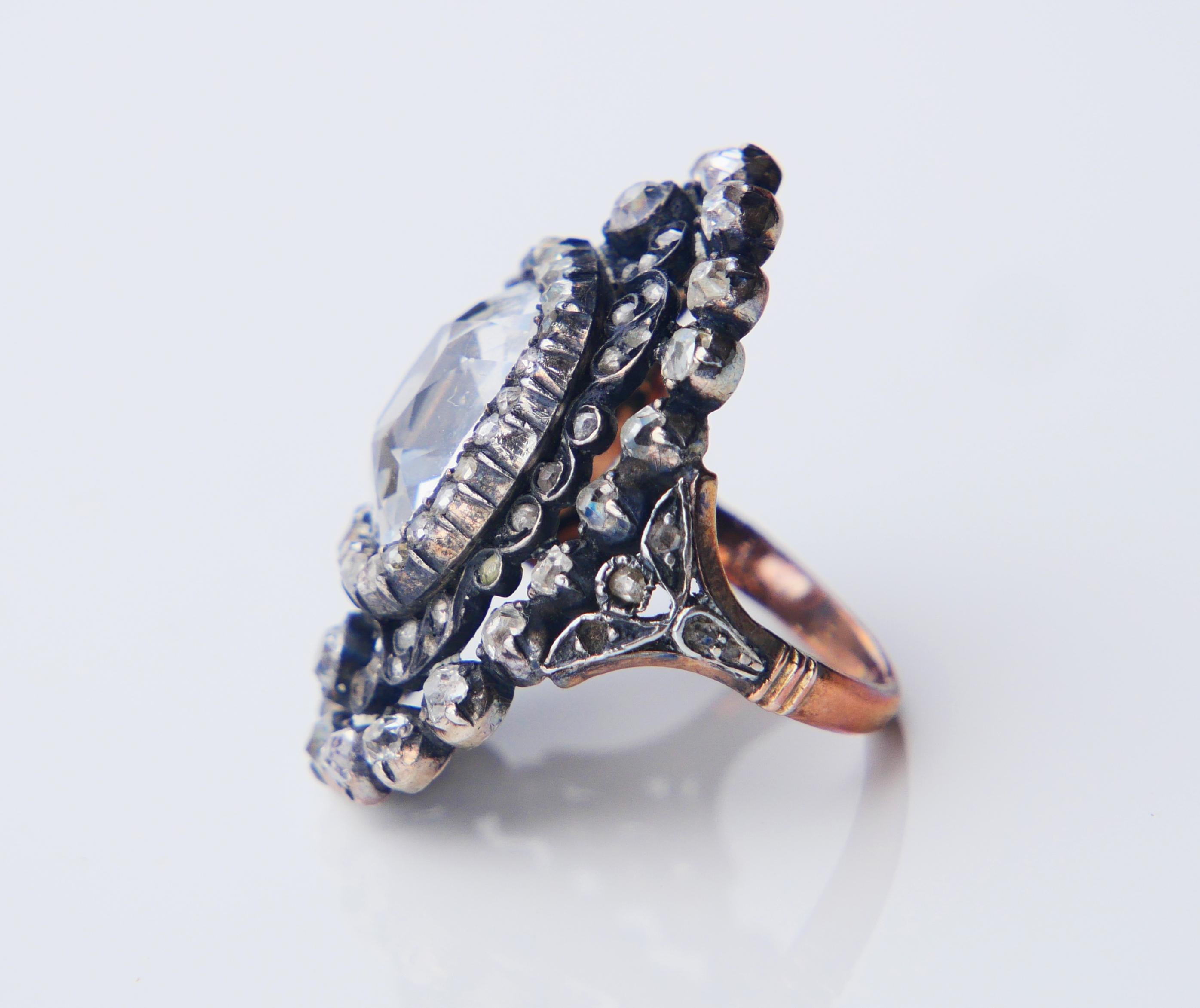18th cent. Ring 8ct White Sapphire 3 ct Diamonds 10K Gold Silver Ø 5.25US /8.3gr 9