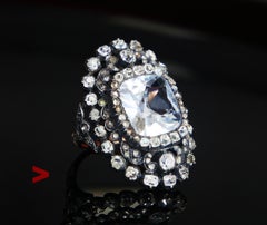 18th cent. Ring 8ct White Sapphire 3 ct Diamonds 10K Gold Silver Ø 5.25US /8.3gr