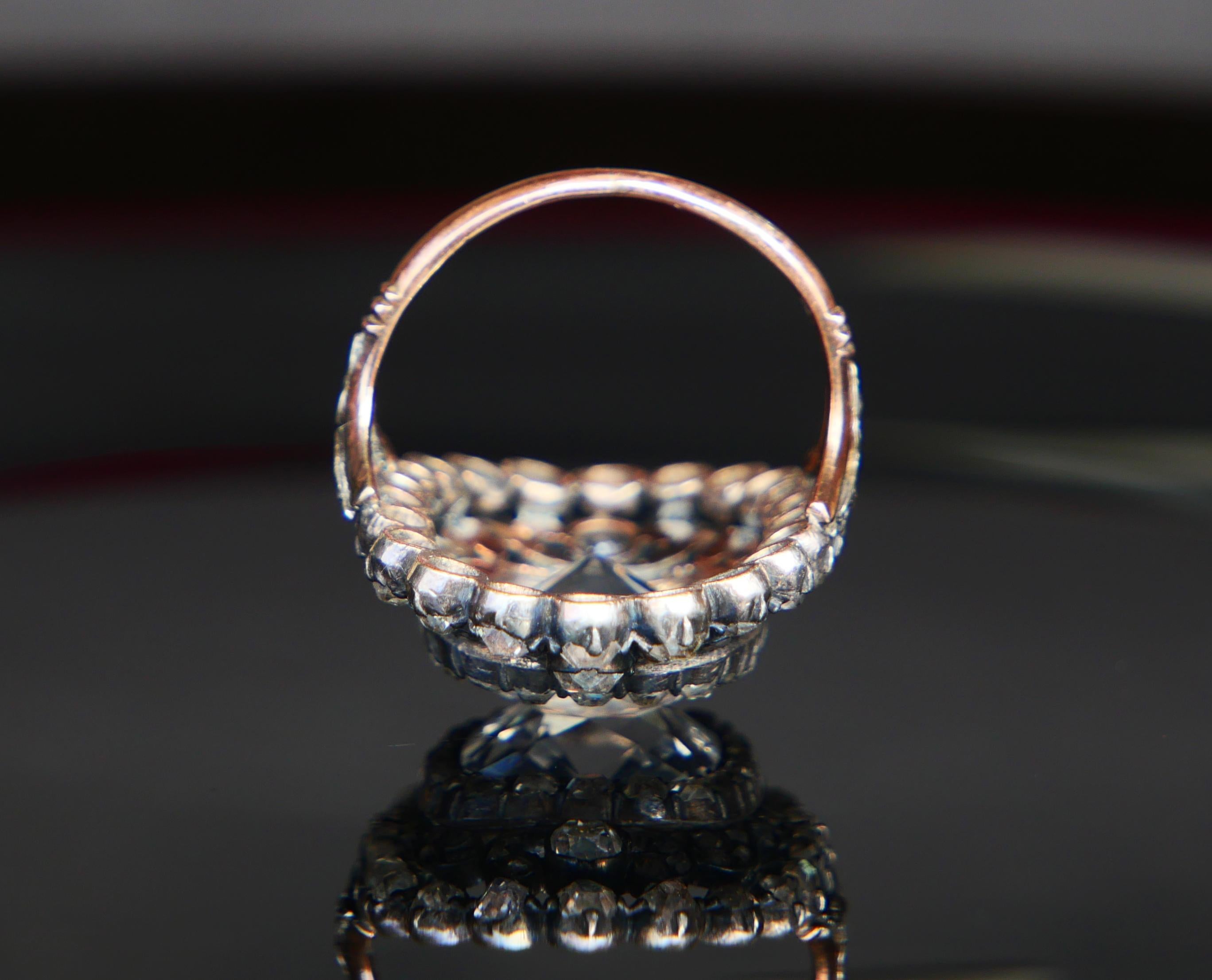 18th cent. Ring 8ct White Sapphire 3 ct Diamonds 10K Gold Silver Ø 5.25US /8.3gr 1