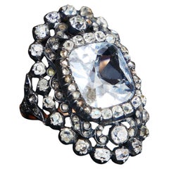 18th cent. Ring 8ct White Sapphire 3 ct Diamonds 10K Gold Silver Ø 5.25US /8.3gr