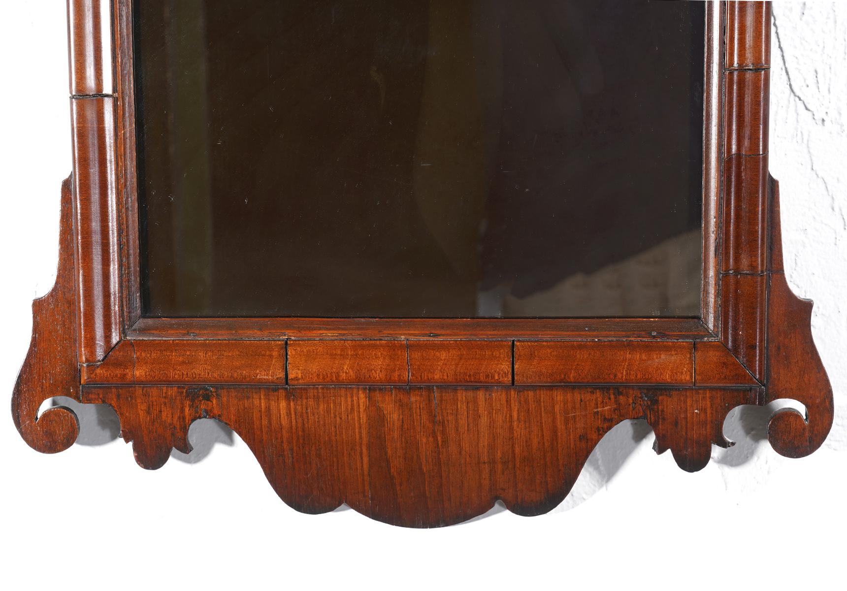 18th Century Smaller Size English Georgian Fret Carved Mahogany Wall Mirror In Good Condition In Ft. Lauderdale, FL