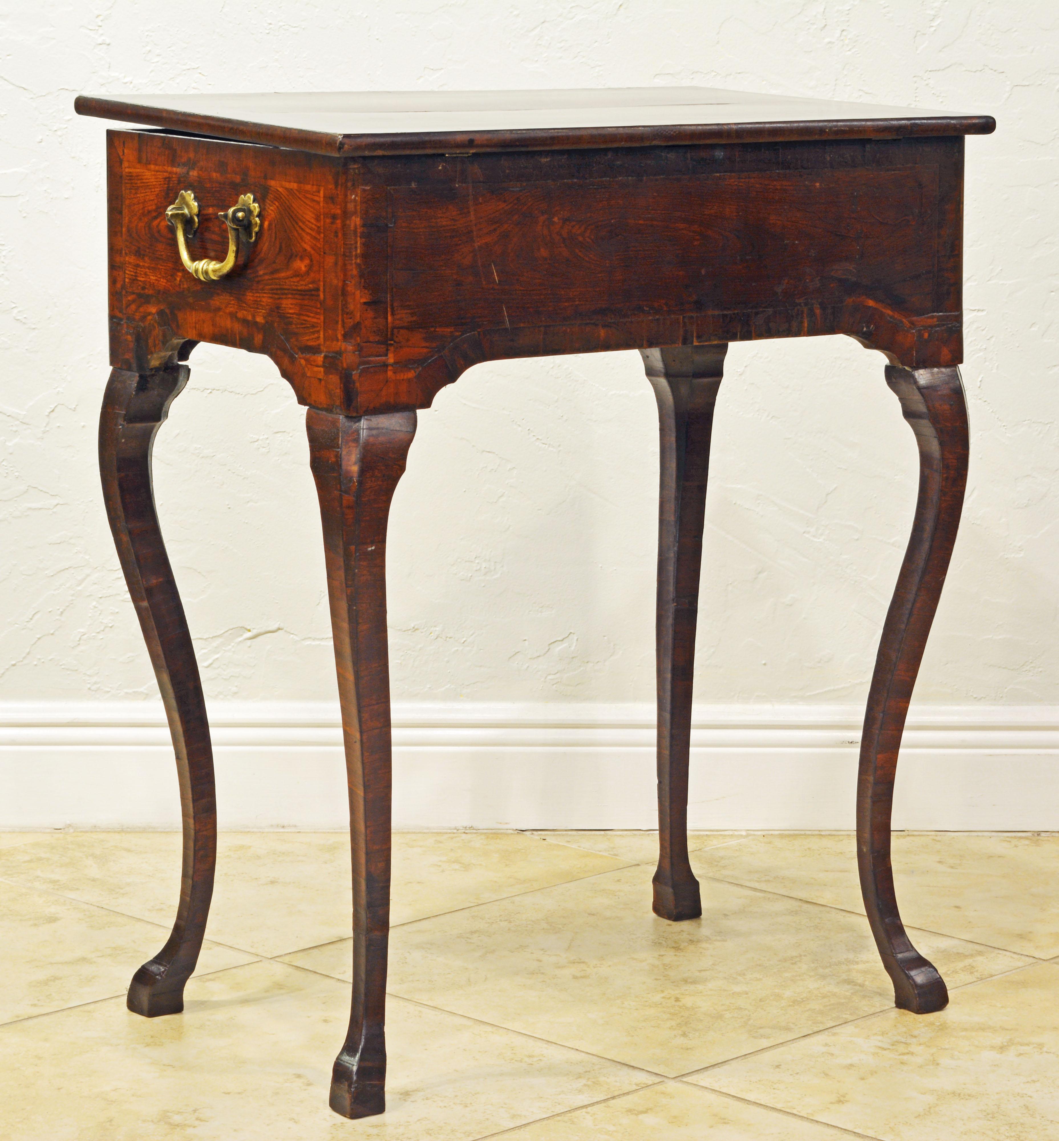 Rococo 18th Century Spanish Lift Top Inlaid Walnut Compartment Side Table
