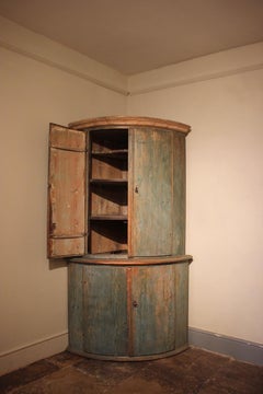 18th Century Swedish Painted Corner Cupboard in Original Paint