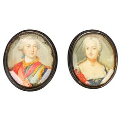 18th cent.Miniature Paintings Empress Elizabeth of Russia and A.G Razumovsky
