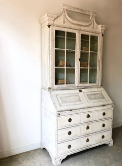 18th Centur Swedish Two-Part Painted Secretaire