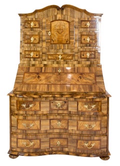 18th Century Baroque Walnut Tabernacle Secretaire with Marquetry, circa 1750