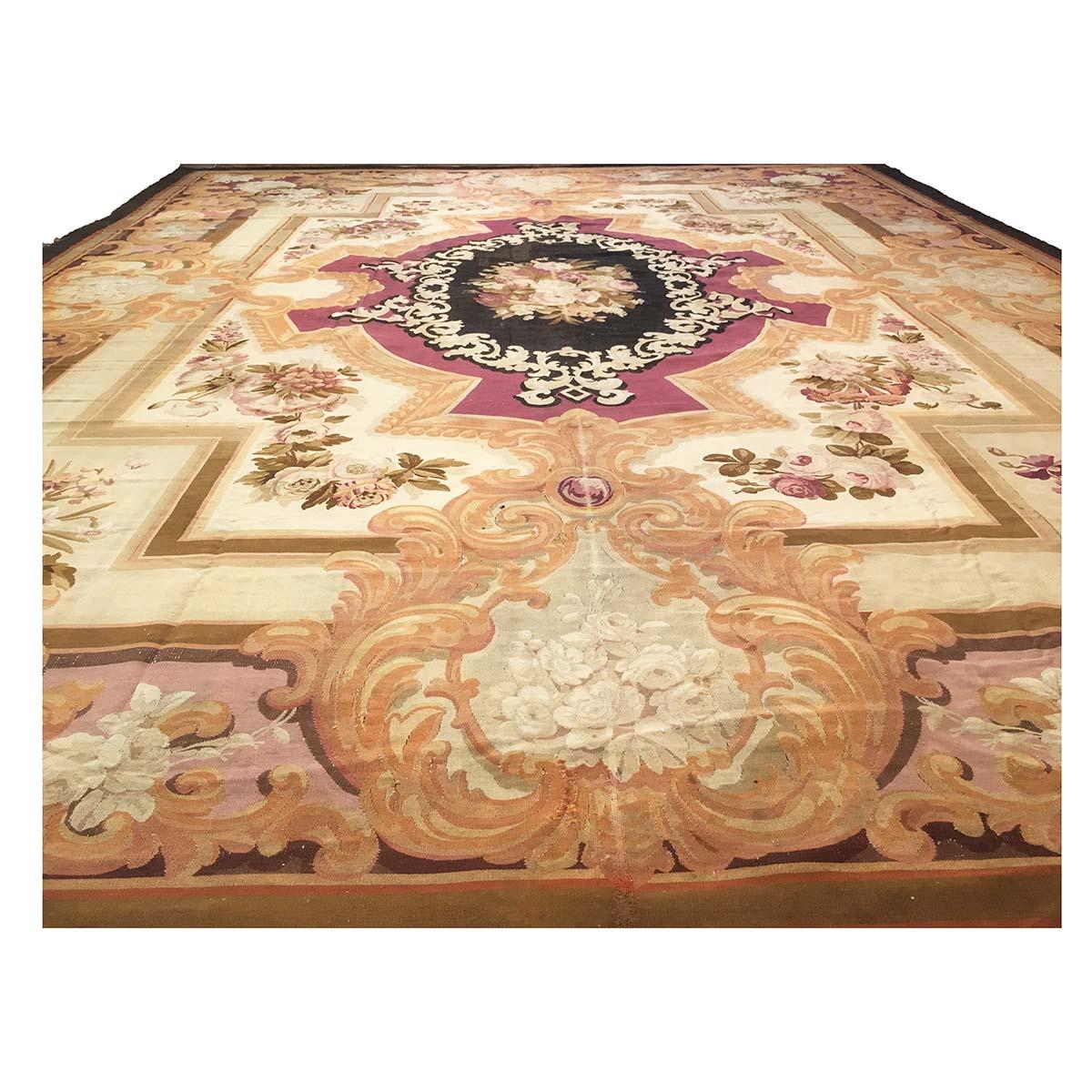 Hand-Woven 19th Century 14x17 French Aubusson Tapestry Rug #9902078 For Sale