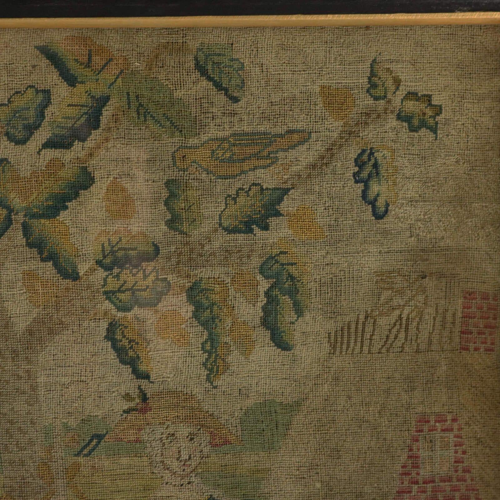 18th Century, 1732 Petit Point Embroidery Picture of Lady & Gent In Fair Condition For Sale In Chelmsford, Essex
