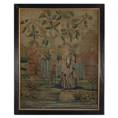18th Century, 1732 Petit Point Embroidery Picture of Lady & Gent