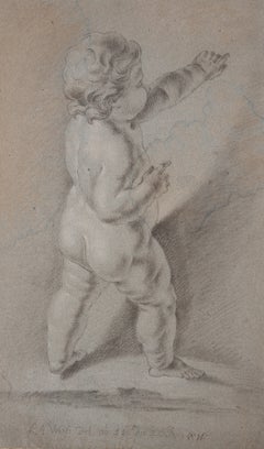 18th Century 1759 Rococo Pencil Drawing of a Pointing Putto by Franz Anton Weiß