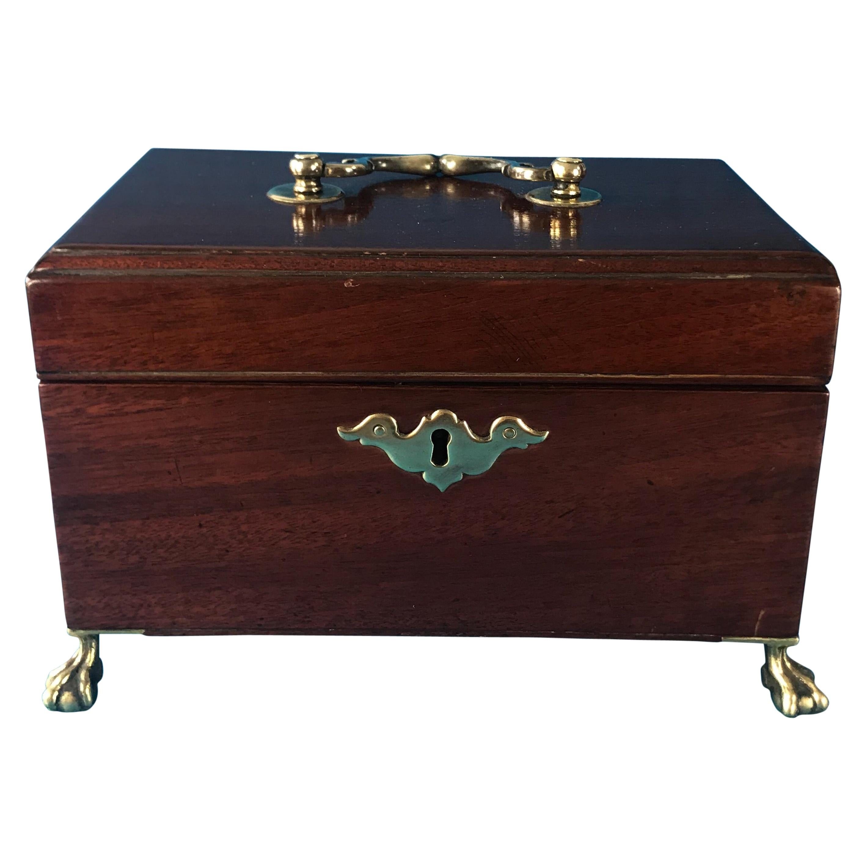 18th Century 1760 Mahogany Triple Section Tea Caddy For Sale