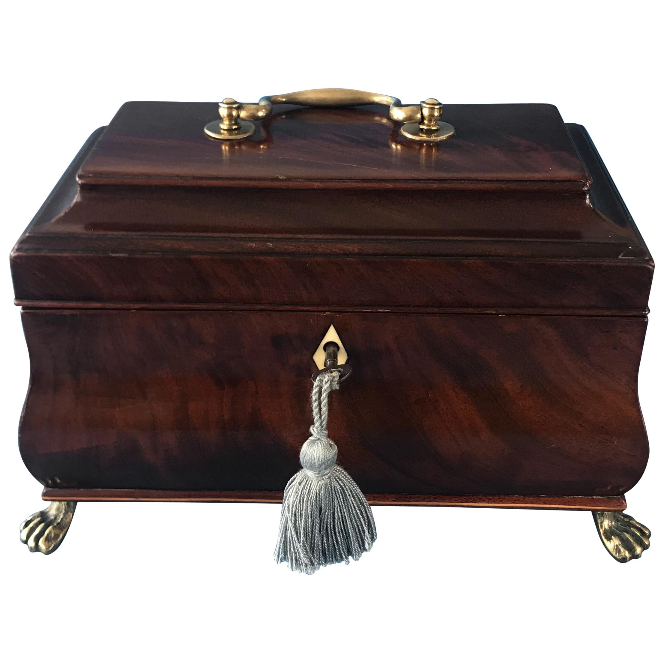 18th Century 1770 Bombe Fronted Mahogany Twin Lidded Tea Caddy For Sale