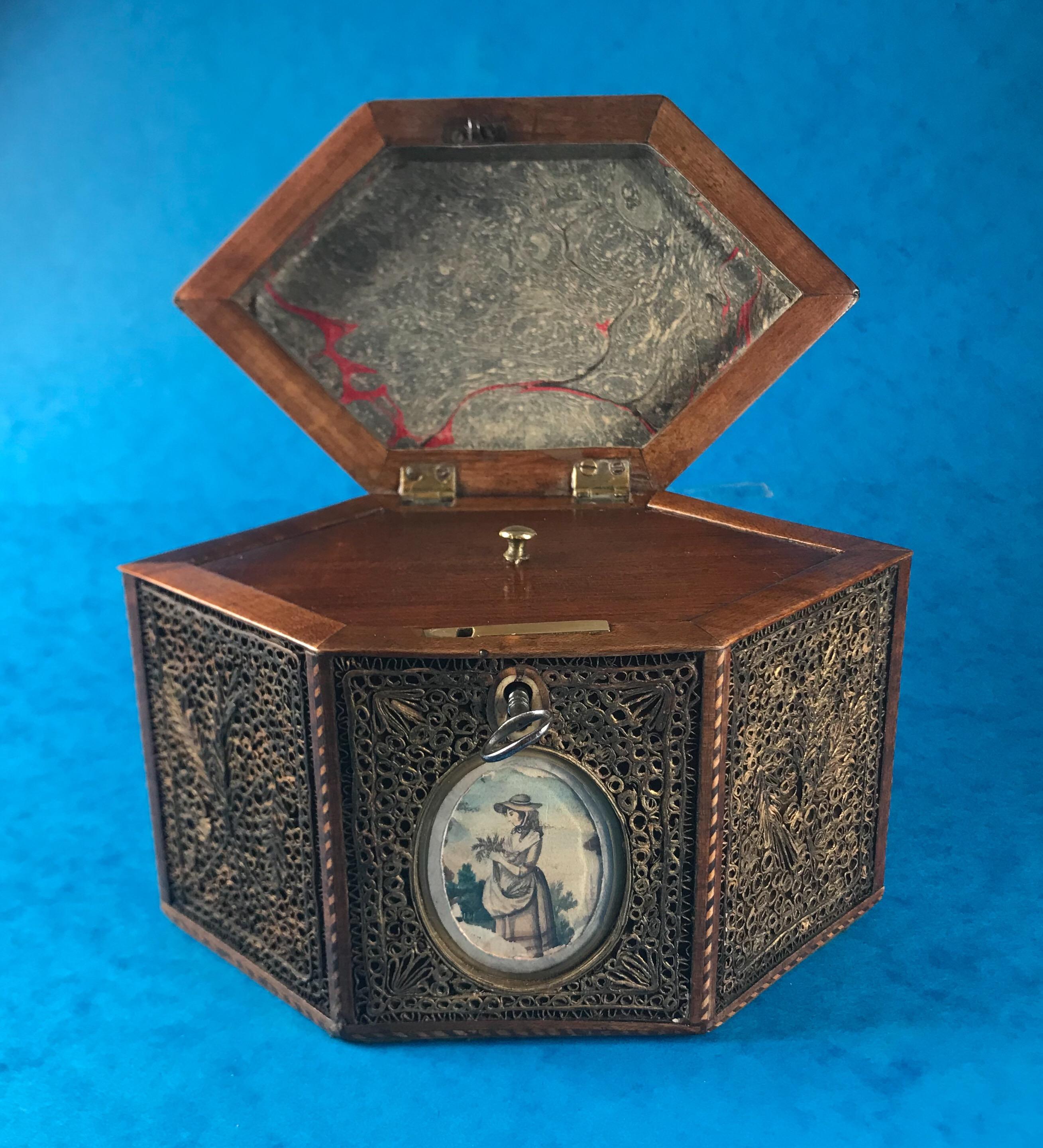 18th Century 1785 Rolled Paper Inlaid Tea Caddy 6
