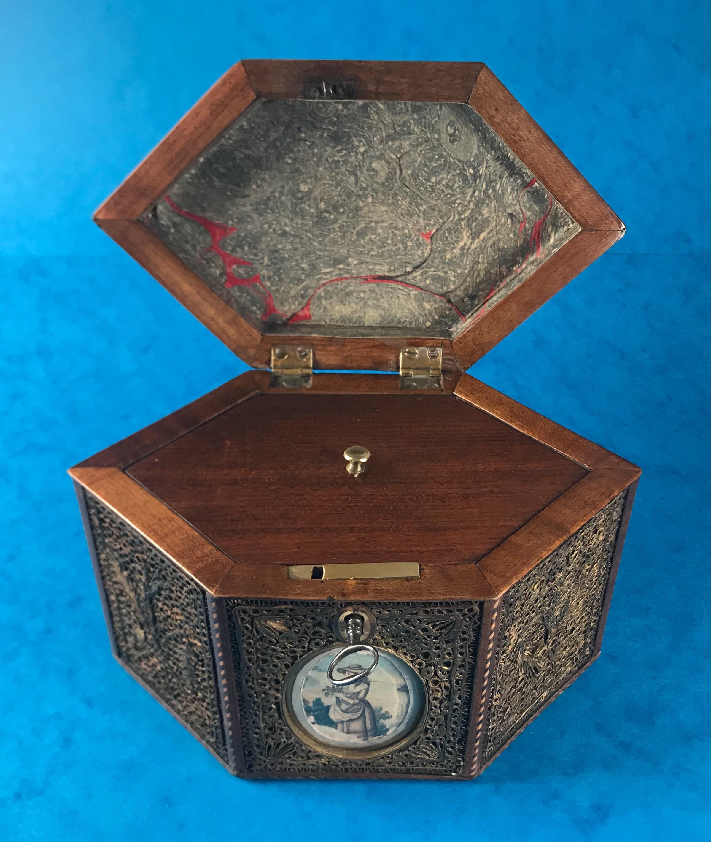 18th Century 1785 Rolled Paper Inlaid Tea Caddy 7