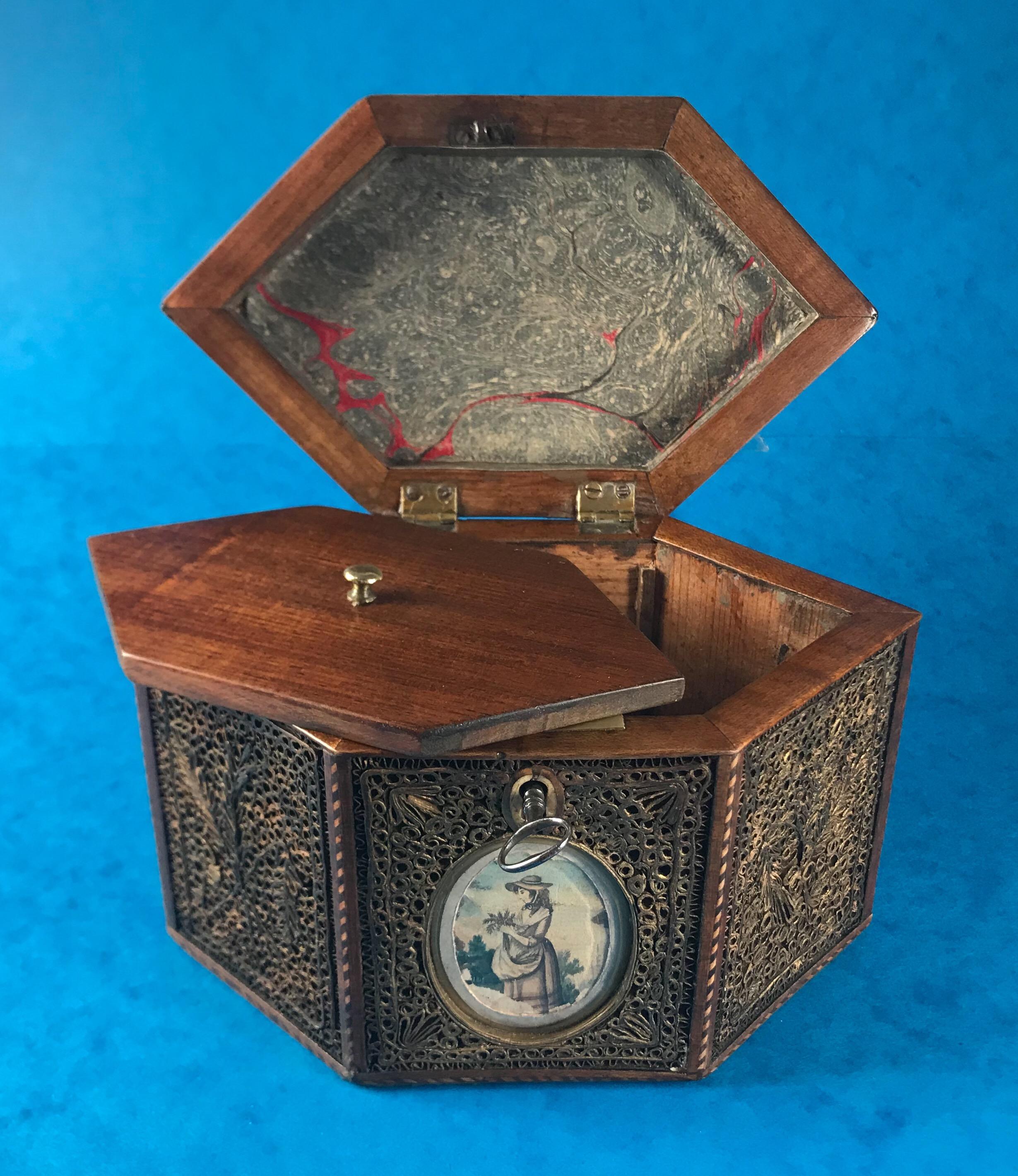 18th Century 1785 Rolled Paper Inlaid Tea Caddy 8