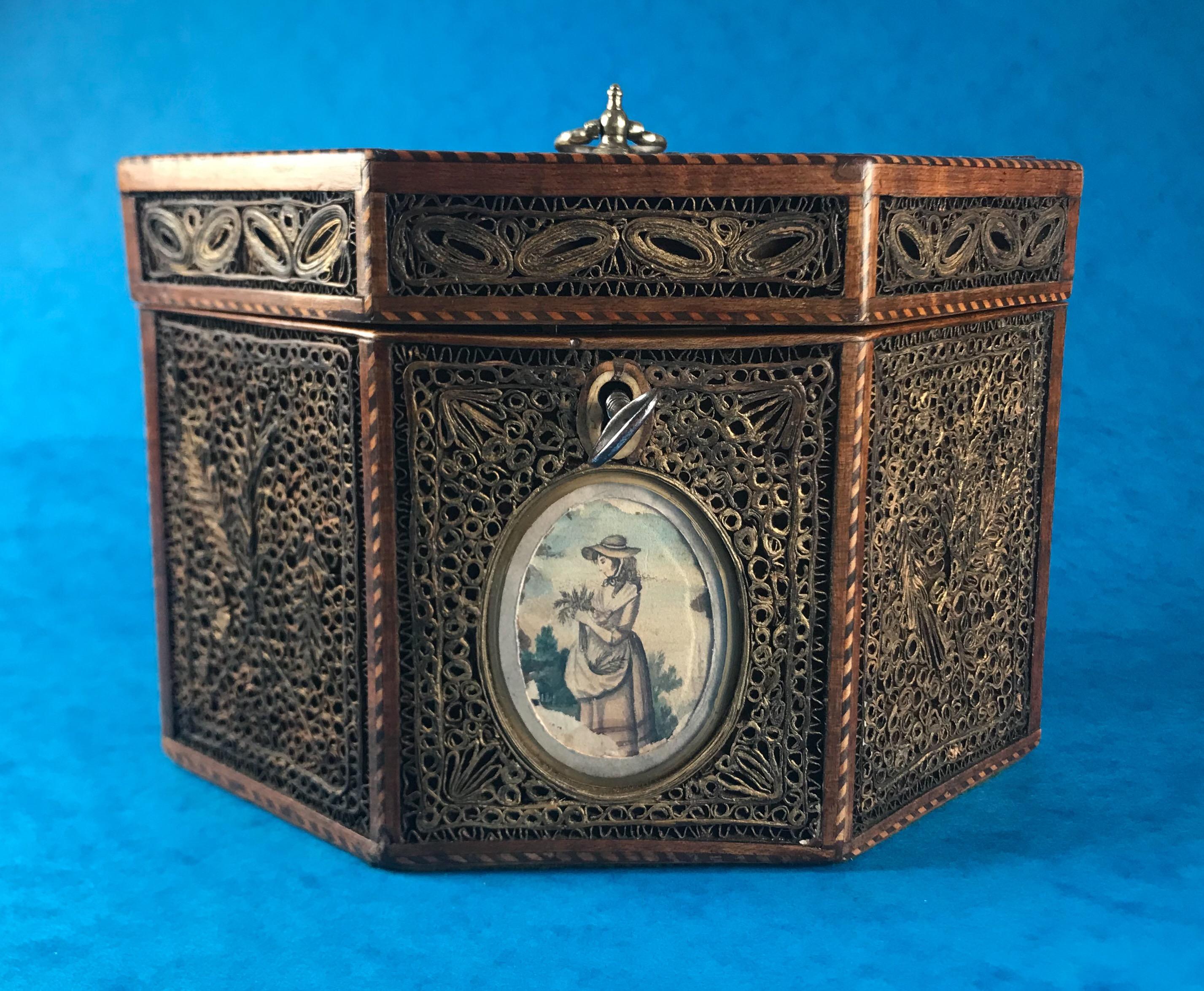 18th Century 1785 Rolled Paper Inlaid Tea Caddy 10