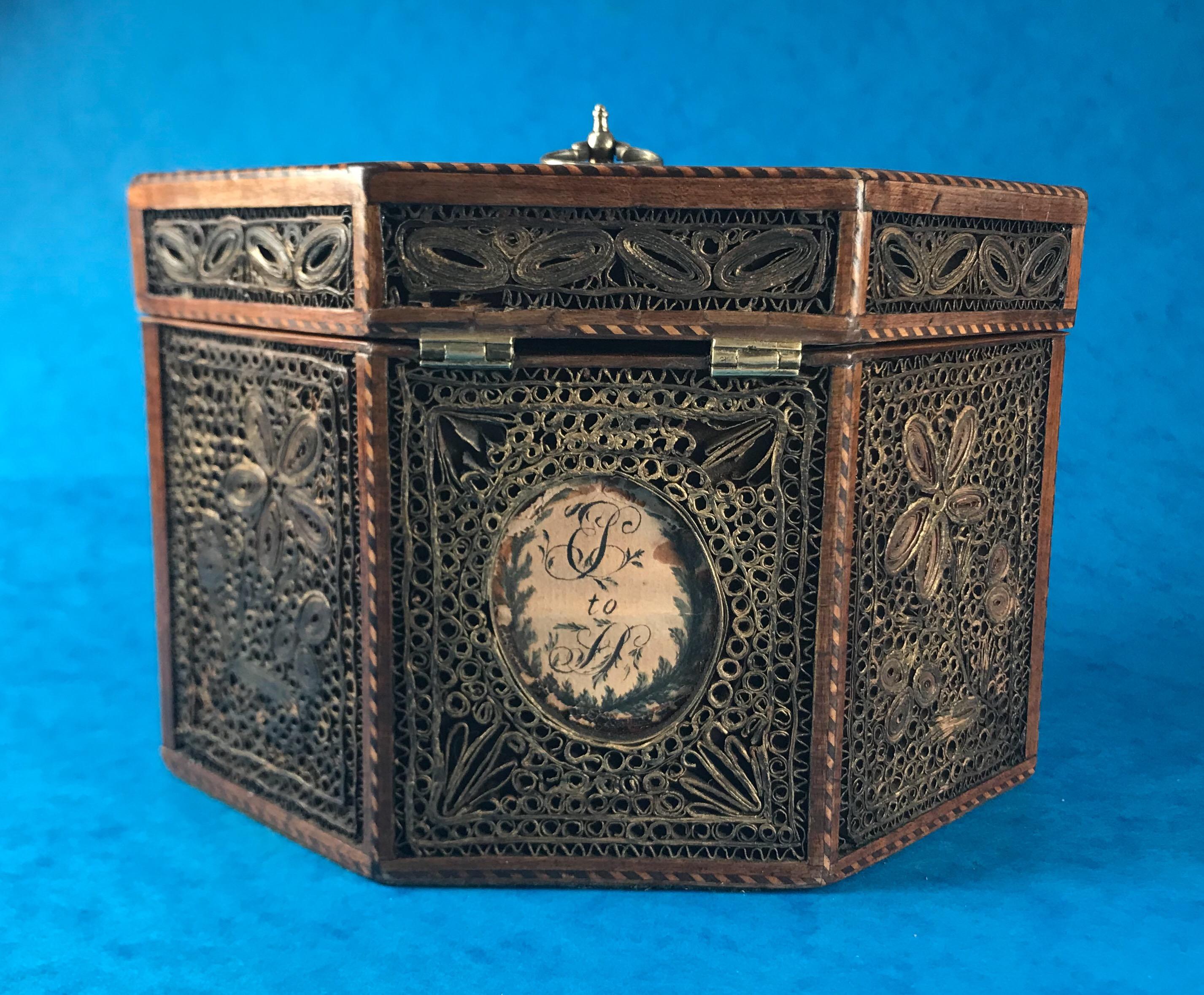 18th Century 1785 Rolled Paper Inlaid Tea Caddy 2