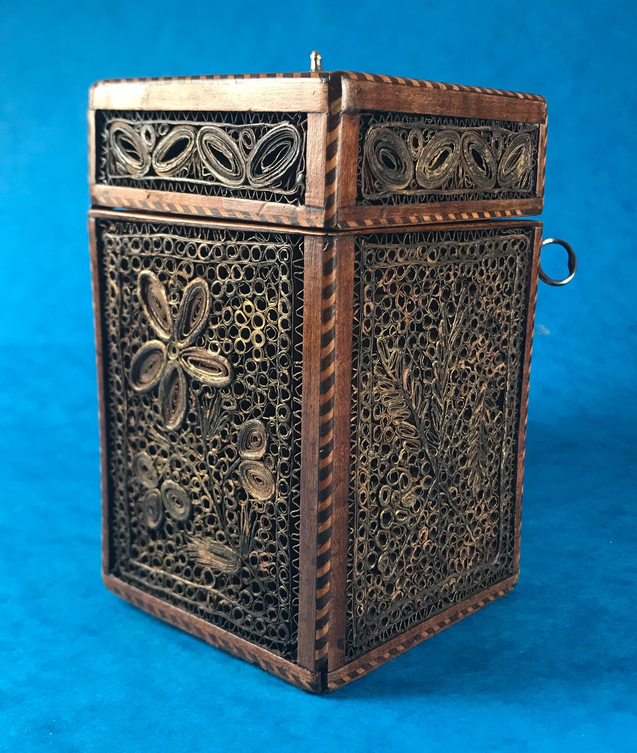 18th Century 1785 Rolled Paper Inlaid Tea Caddy 4