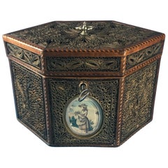 18th Century 1785 Rolled Paper Inlaid Tea Caddy