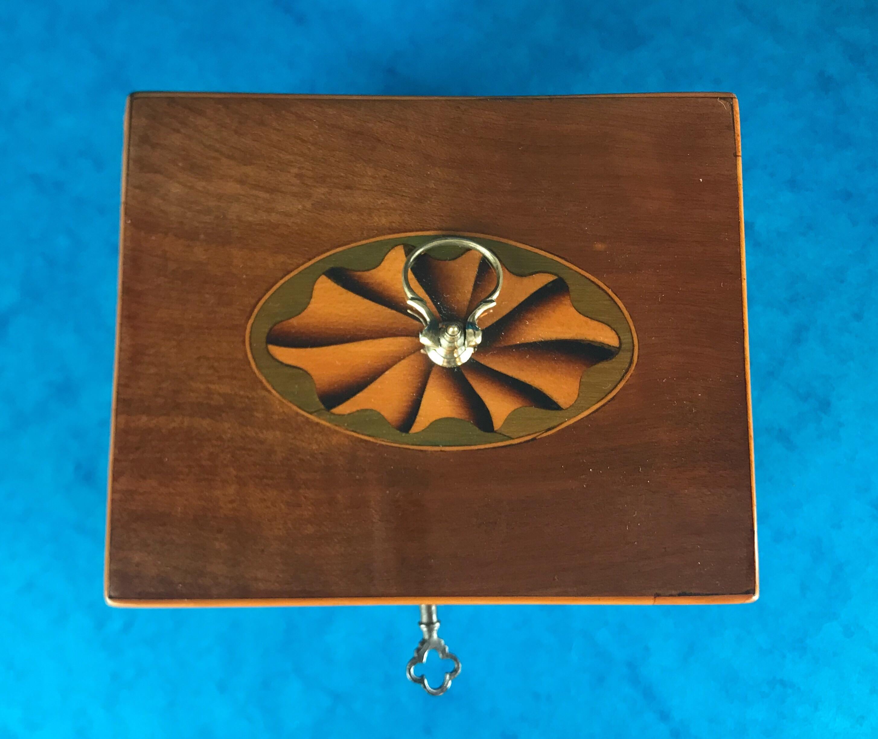 18th Century 1790 Fan Inlaid Harewood Single Tea Caddy In Good Condition In Windsor, Berkshire