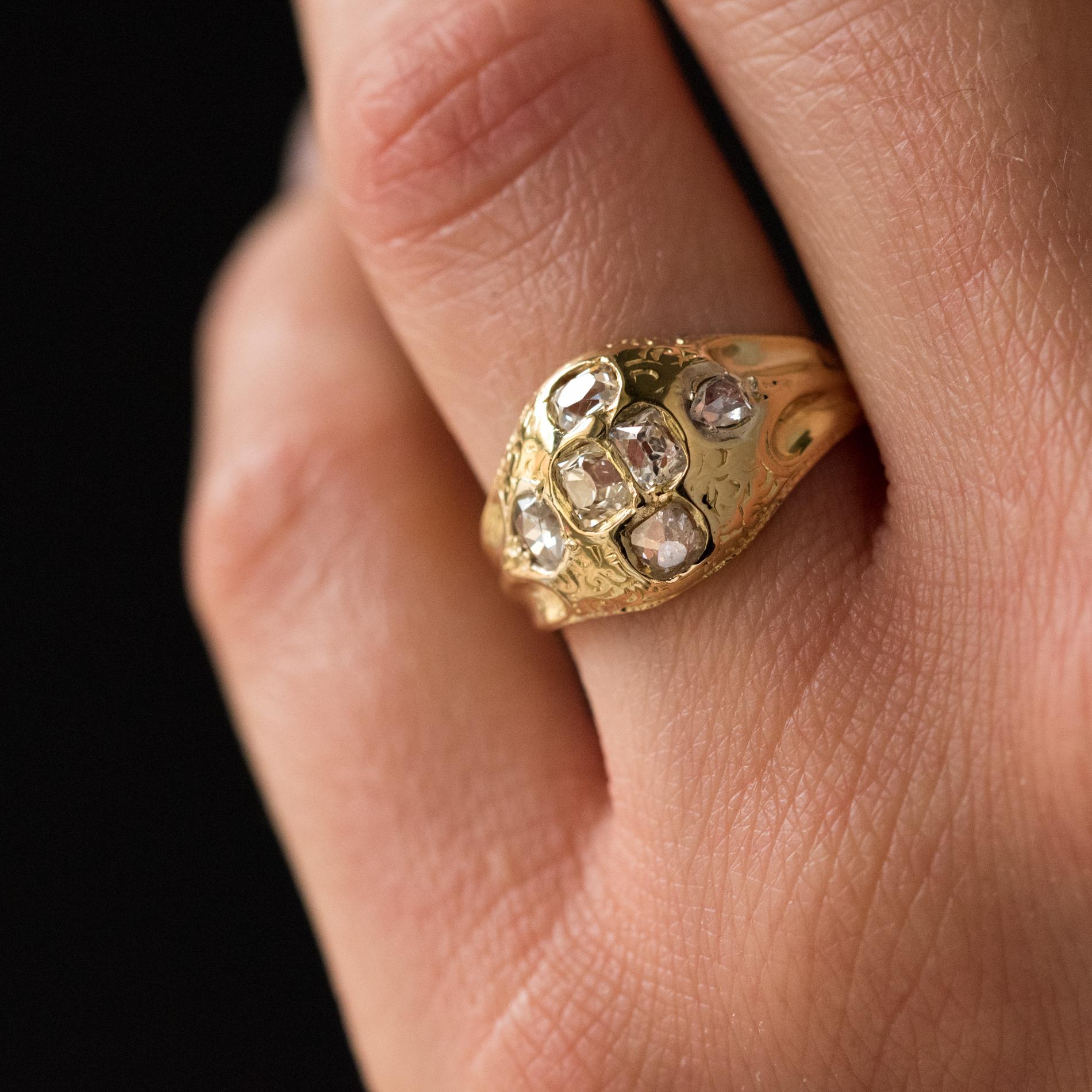 18th Century 18 Karat Yellow Gold 0.40 Carat Diamond Ring In Fair Condition In Poitiers, FR