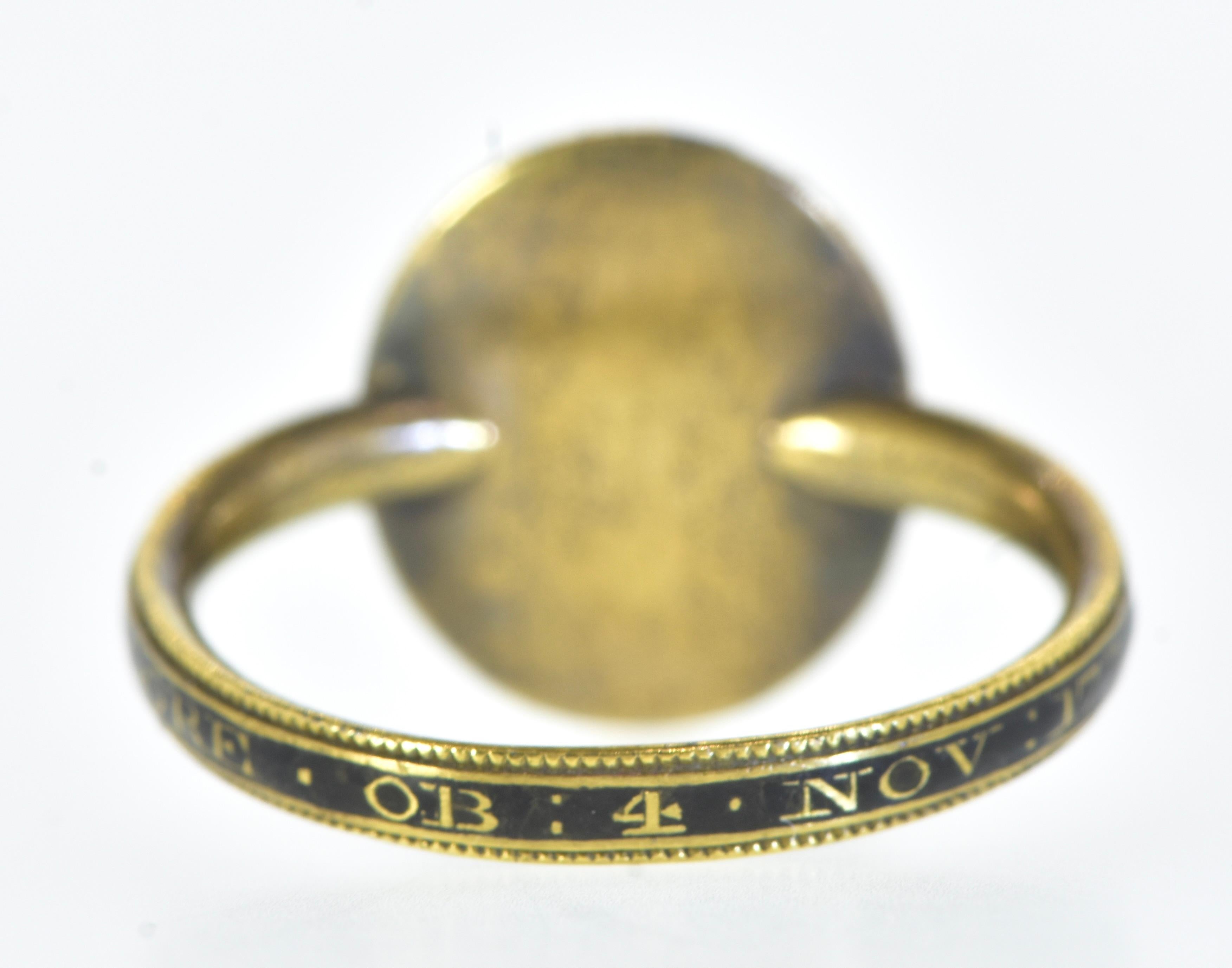 18th Century 18K Memorial Ring Centering Two Hearts & Surround by Garnets Amer.  2