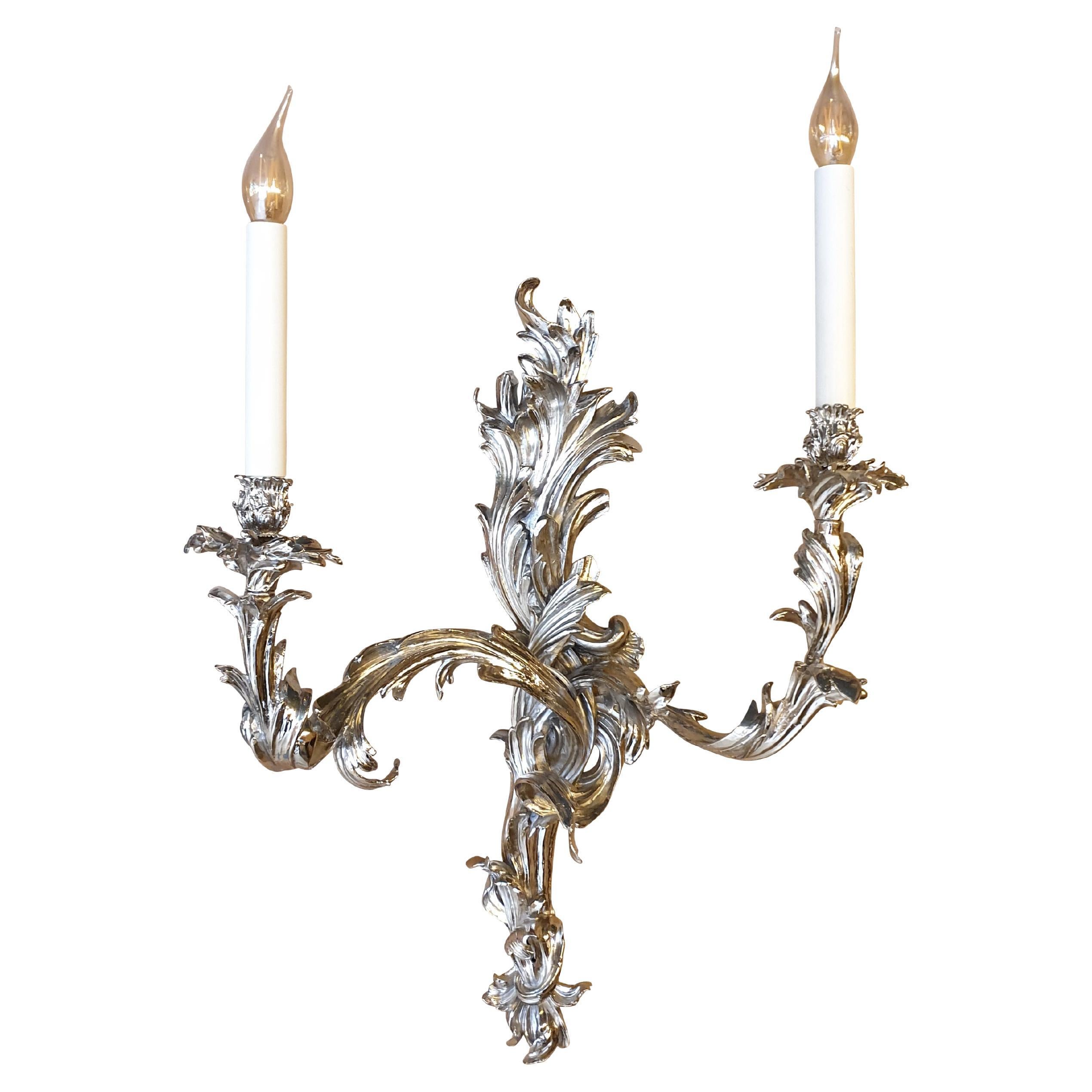 18th Century 2 lights Louis XV Wall Lamp in nickel finish