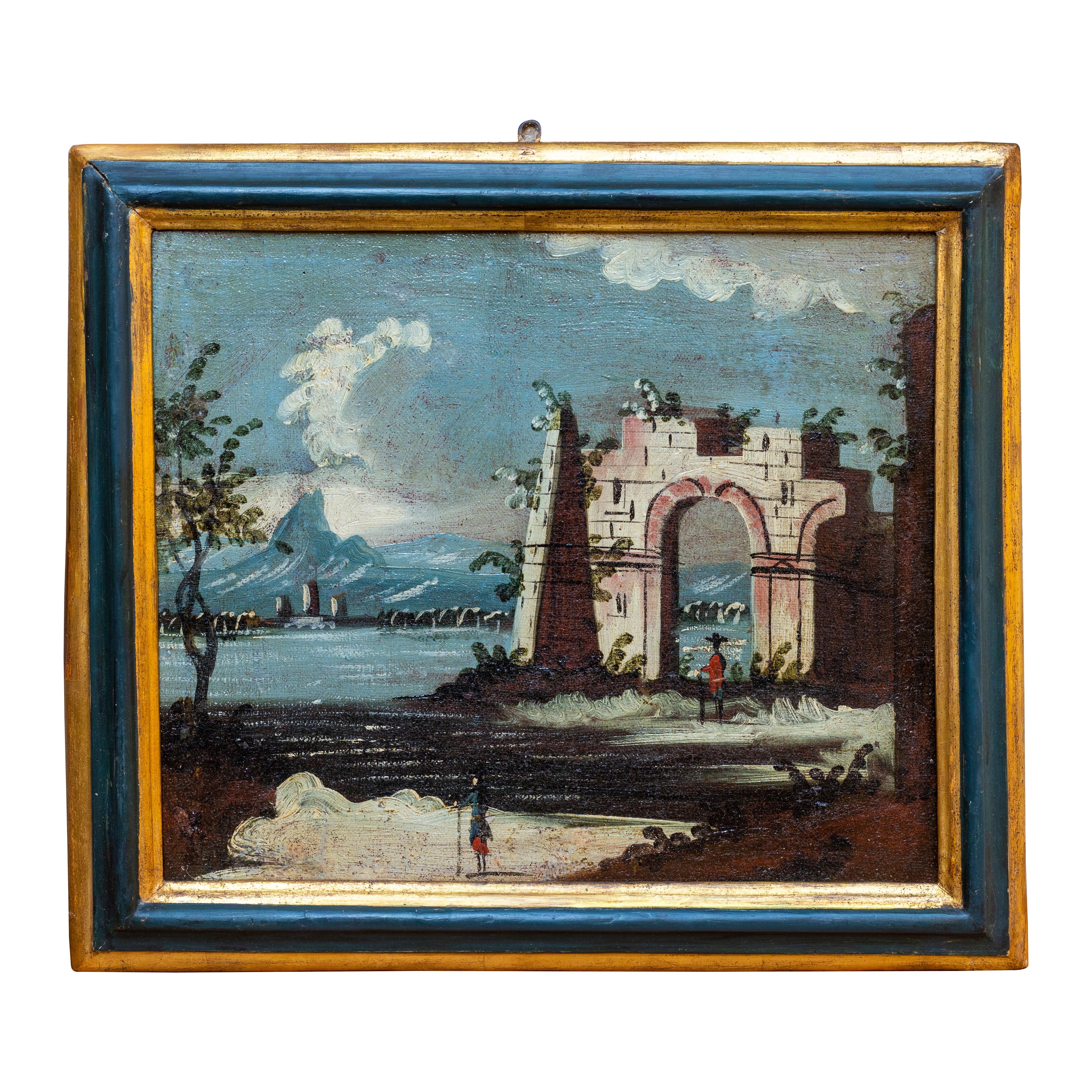 18th Century 3 Landscapes Painted Oil on Canvas Gaetano Vetturali Scool Lucca 1