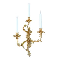 18th Century 3 lights Louis XV Wall Lamp in antique bronze finish