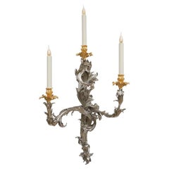 18th Century 3 lights Louis XV Wall Lamp in nickel and gold finish