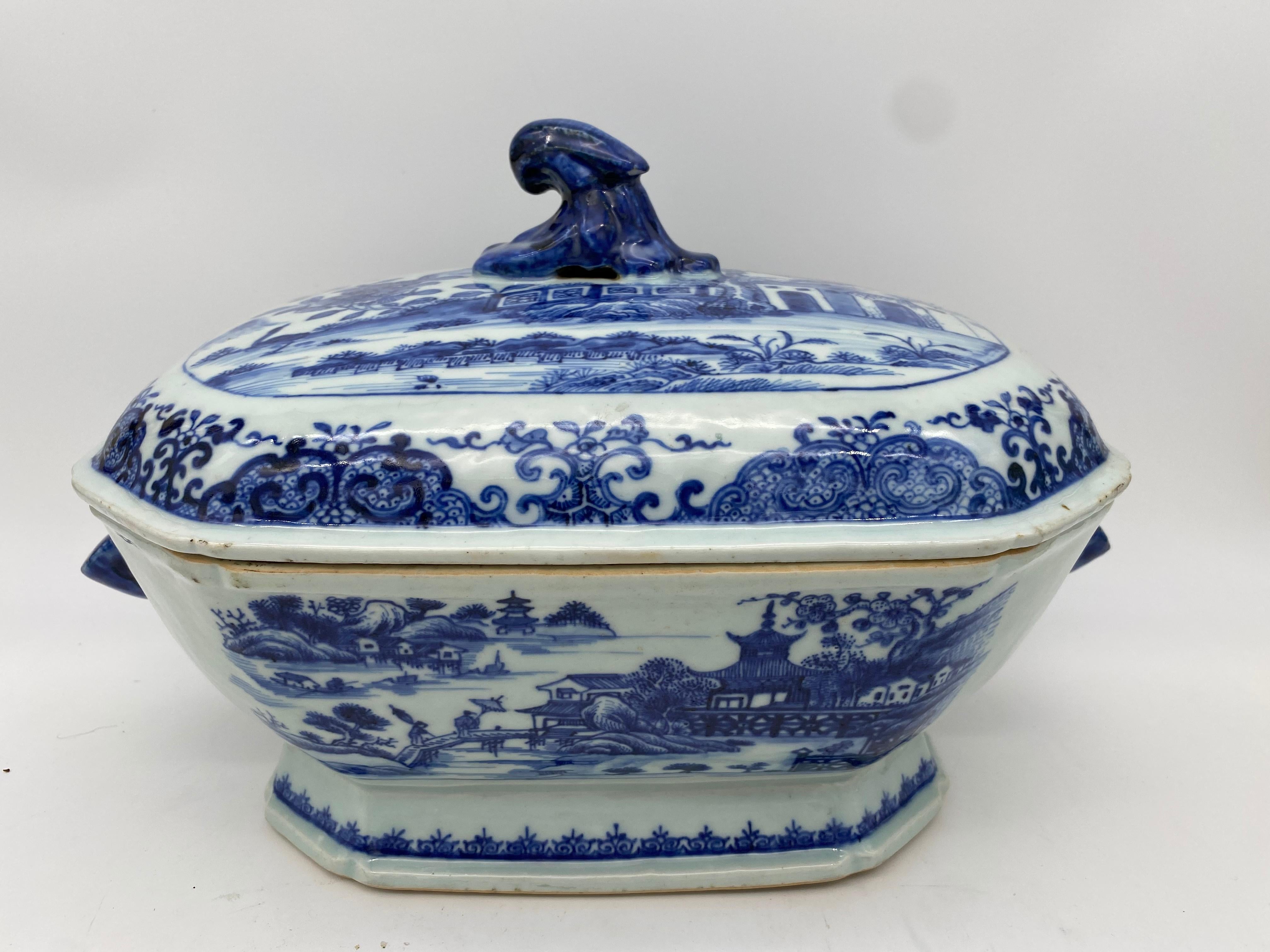 blue and white tureen