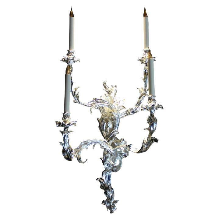 18th Century 4 lights Louis XV Wall Lamp in silver finish