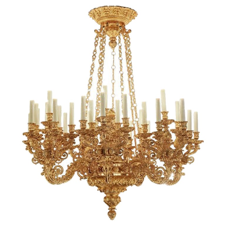 18th Century 42 arms Windsor Chandelier in gold 24k