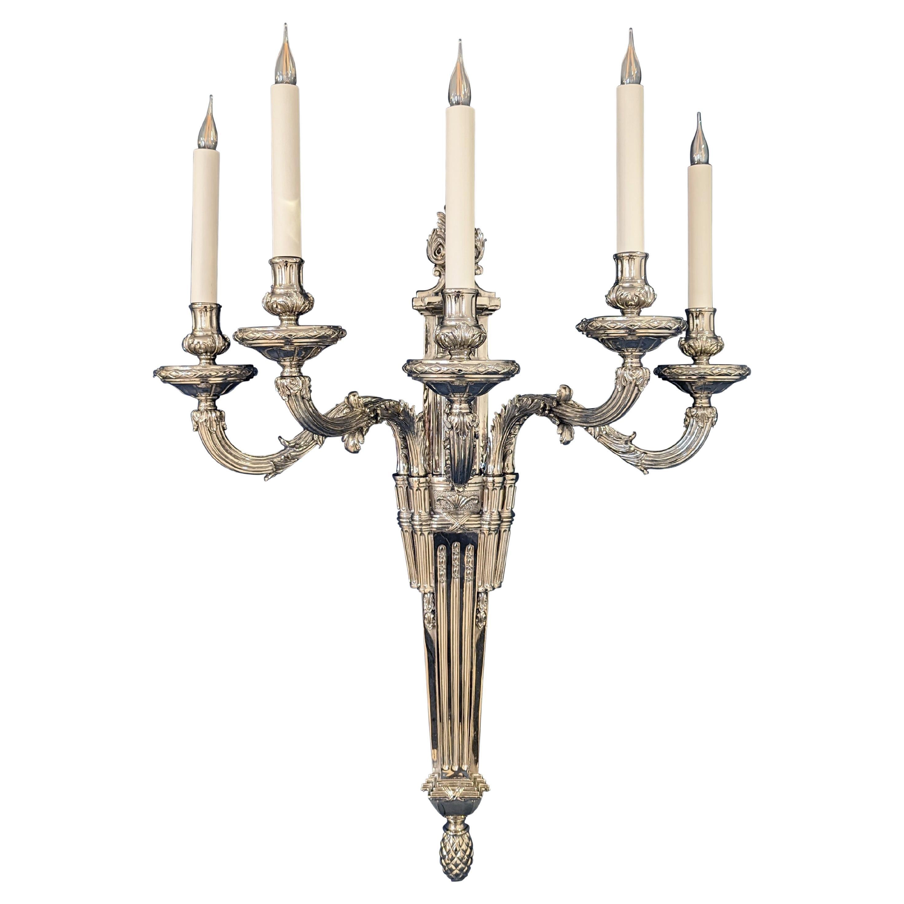 18th Century 5 lights Louis XVI Wall Lamp in nickel II finish