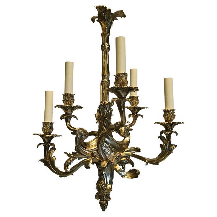 18th Century 6 arms Louis XV Chandelier in antique bronze