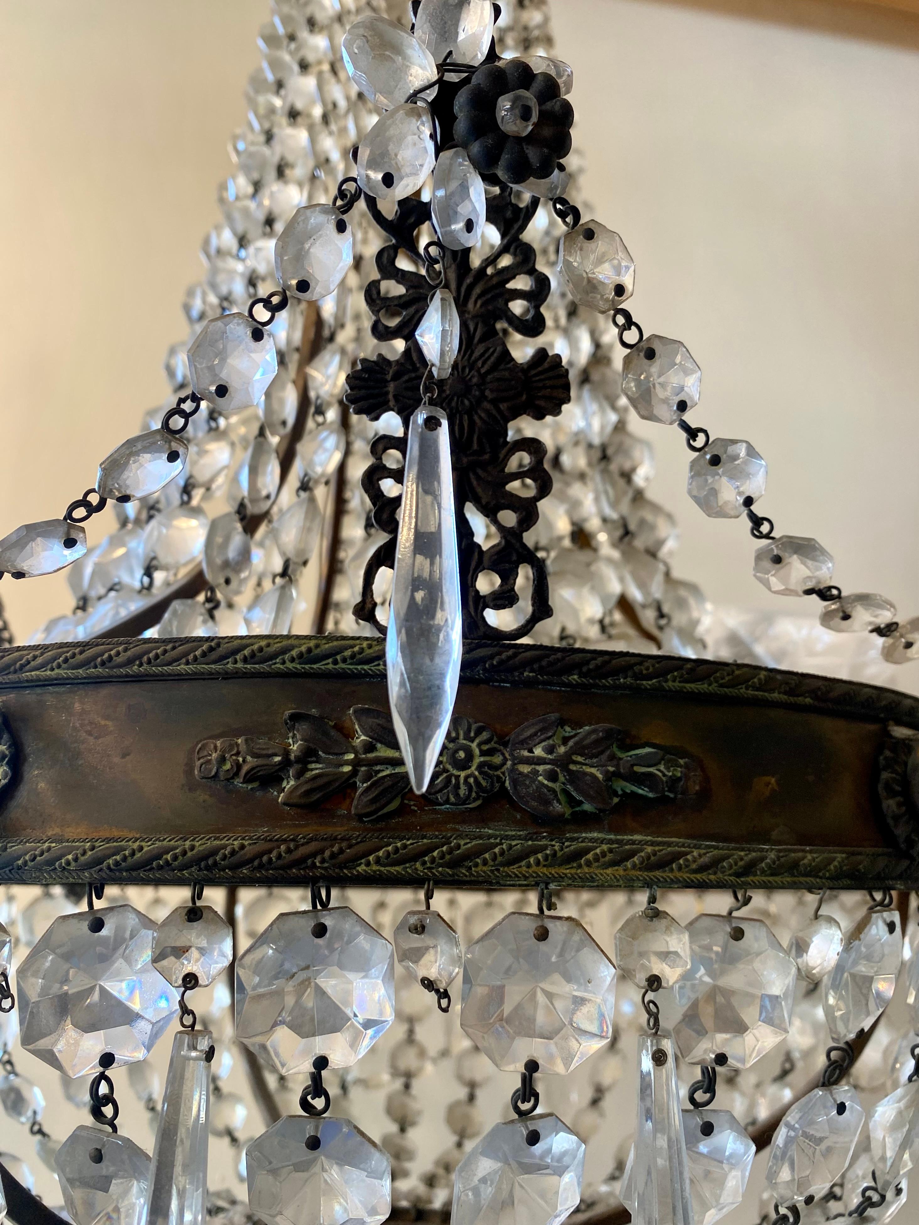 18th Century 6-Light Empire Crystal Chandelier with Bronze Finish In Good Condition In Marshville, NC