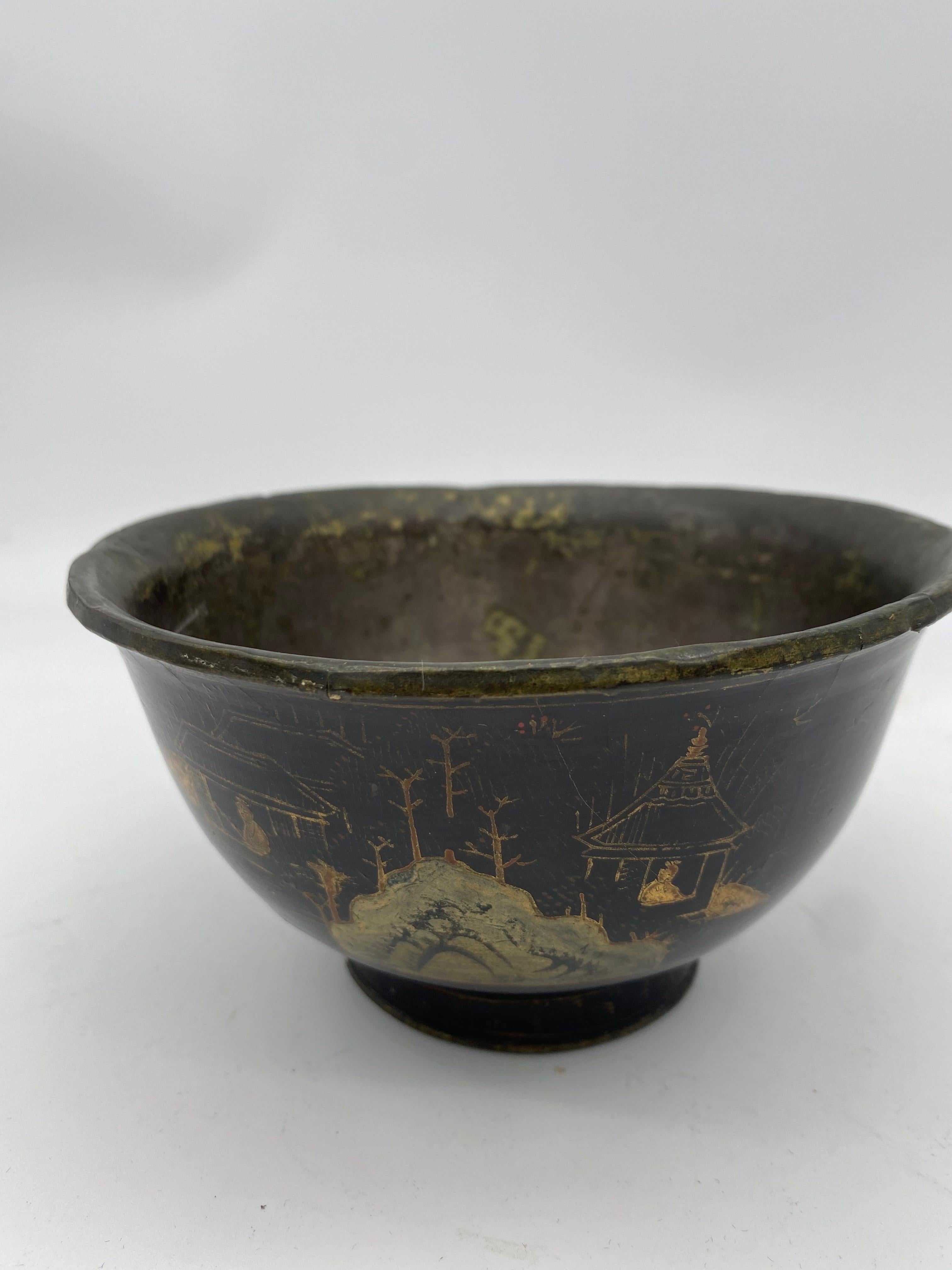 18th Century Chinese Lacquer Bowl with Pewter For Sale 4