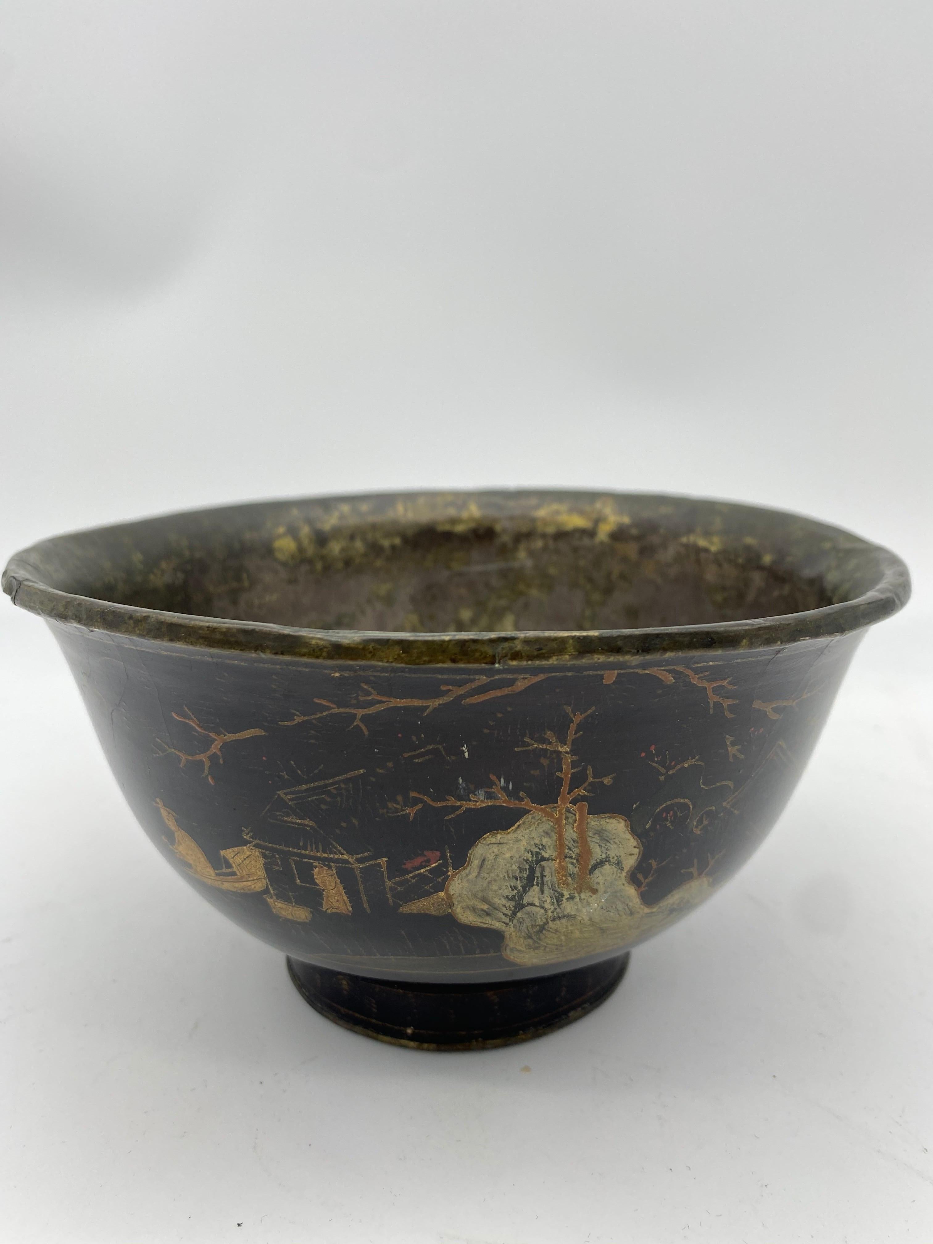 18th Century Chinese Lacquer Bowl with Pewter For Sale 5