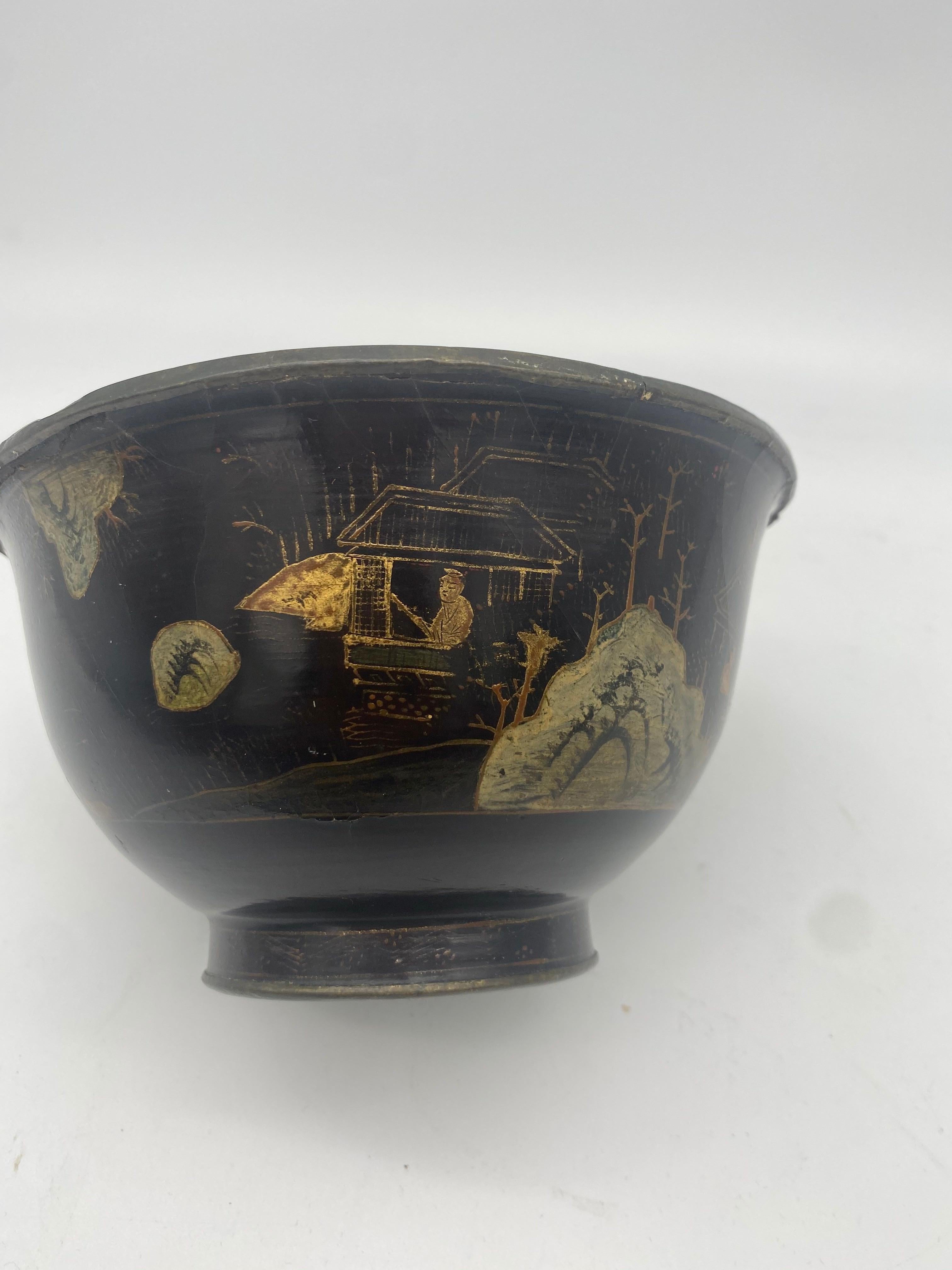 Qing 18th Century Chinese Lacquer Bowl with Pewter For Sale