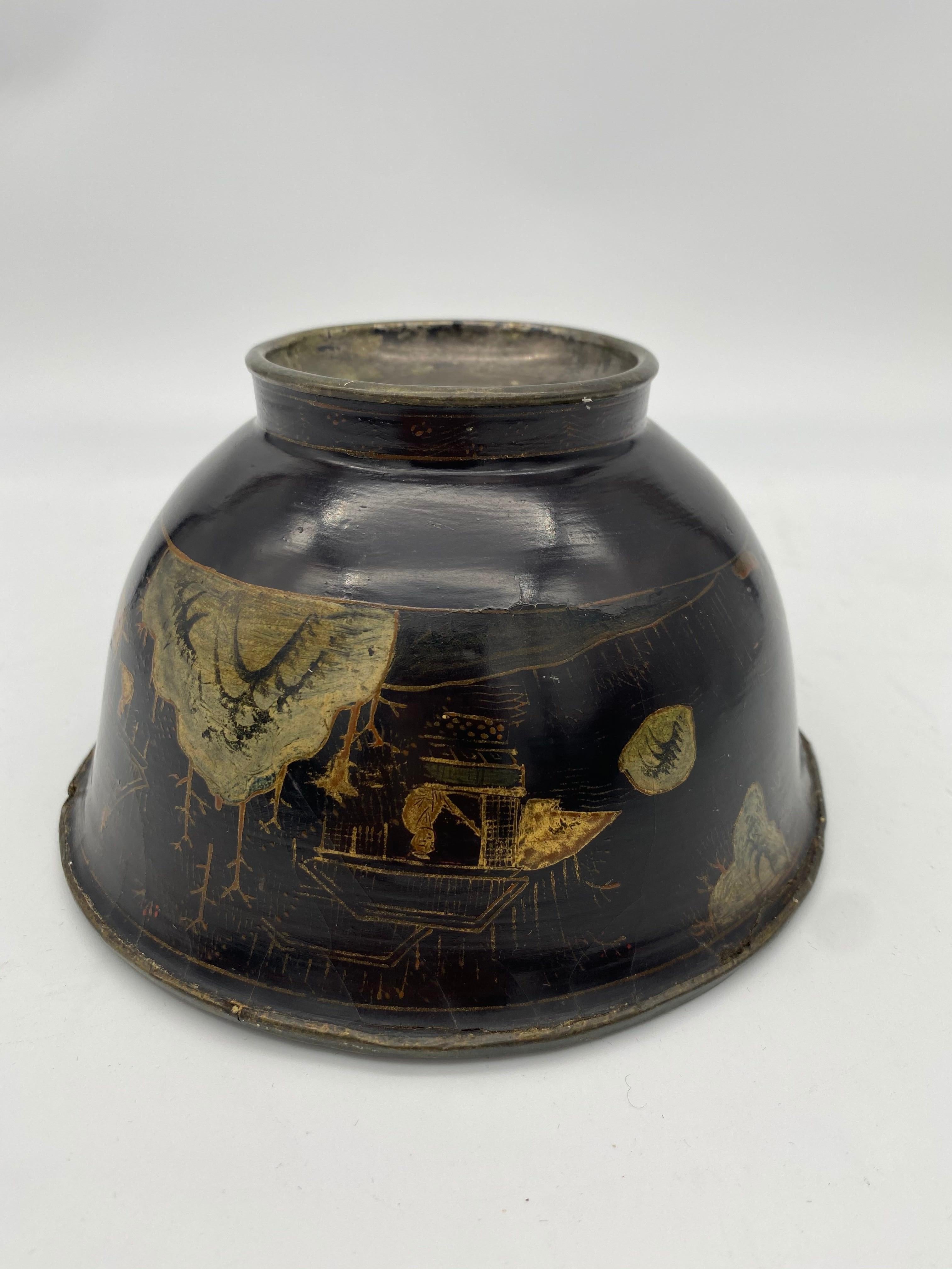 18th Century Chinese Lacquer Bowl with Pewter For Sale 2
