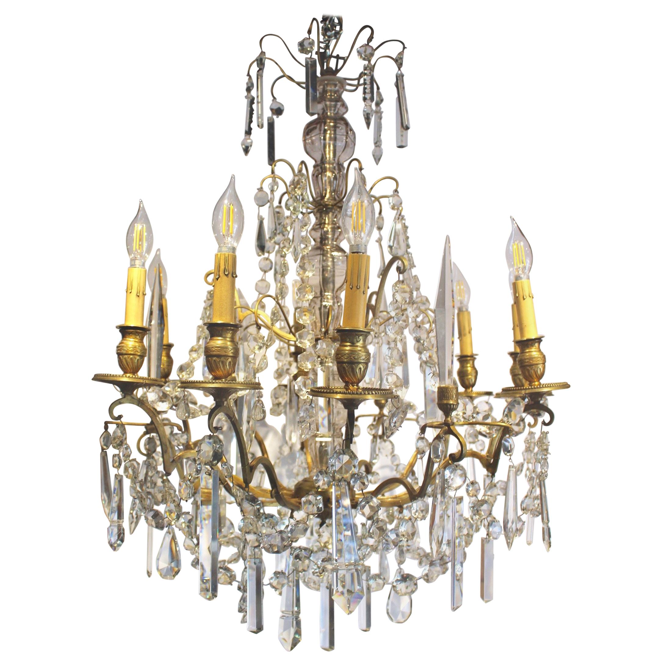 18th Century 9-Light French Gilt Bronze and Crystal Chandelier For Sale