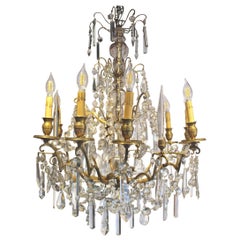 18th Century 9-Light French Gilt Bronze and Crystal Chandelier