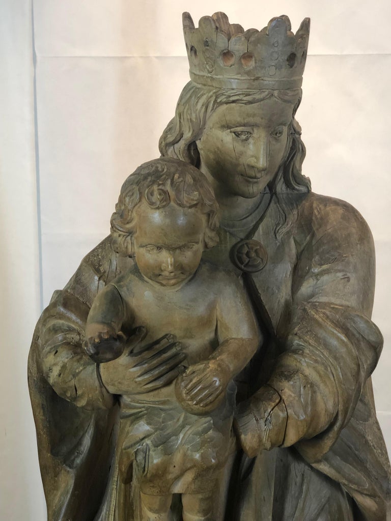 18th Century a Large Carved Wood Sculpture Madonna and Child at 1stDibs