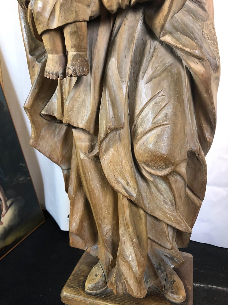 18th Century a Large Carved Wood Sculpture Madonna and Child at 1stDibs